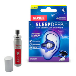 Earplugs SleepDeep + cleaning fluid set Alpine